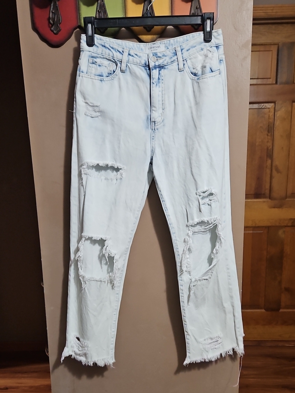 Lovervet 90's Vintage Super High-Rise  Distressed Straight-Leg Jeans-NWOT - Picture 4 of 11